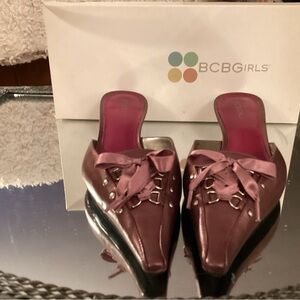 BCBGirls wine colored leather with satin ribbon low heels
